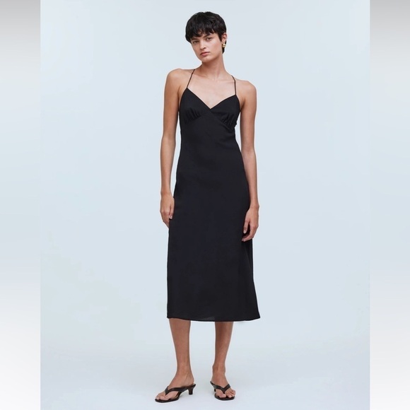 NWT Madewell The Layton Midi Slip Dress True Black Size 0 - Picture 1 of 16